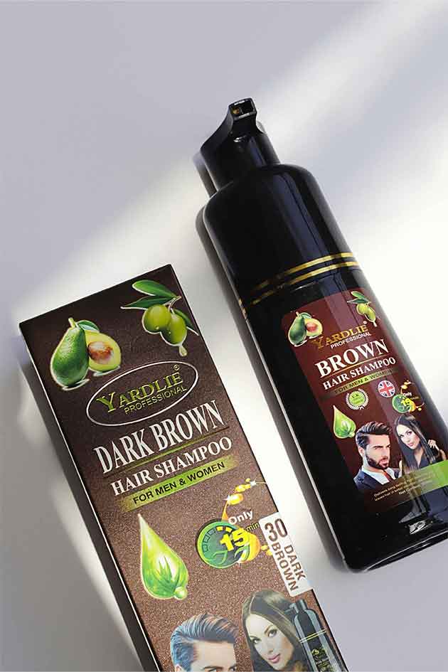 Yarlie hair shampoo UK Based dark brown & natural black