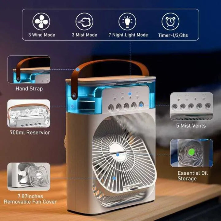 Mini cooling fan - Cooling fan - Plastic table fan - ac fan - Air conditional fan -Mini fan - Mini cooler -Humidifier fan - Air cooler fan with night light - Humidifier fan – Table fan - ice fan