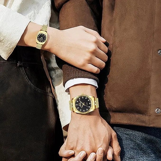 Couple Watches Brand Golden Watch Men Women Stainless Steel Waterproof Watch…