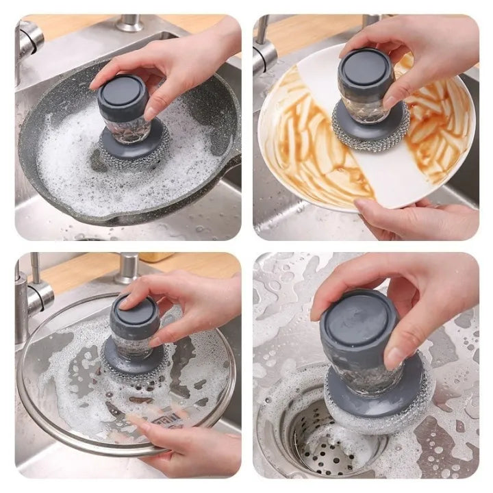 2 in 1 Portable Kitchen Soap Dispensing Dishwashing Tool Brush, Palm Brush Easy To Use Scrubber Wash Kitchen Dish Cleaning Tools..