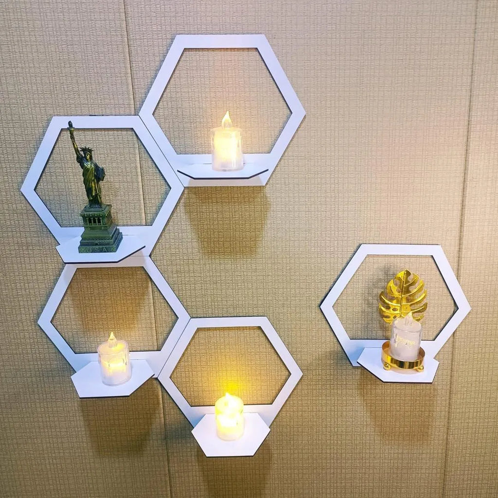 Hexagonal Wall Shelves Set of 4 Black Copper MDF A