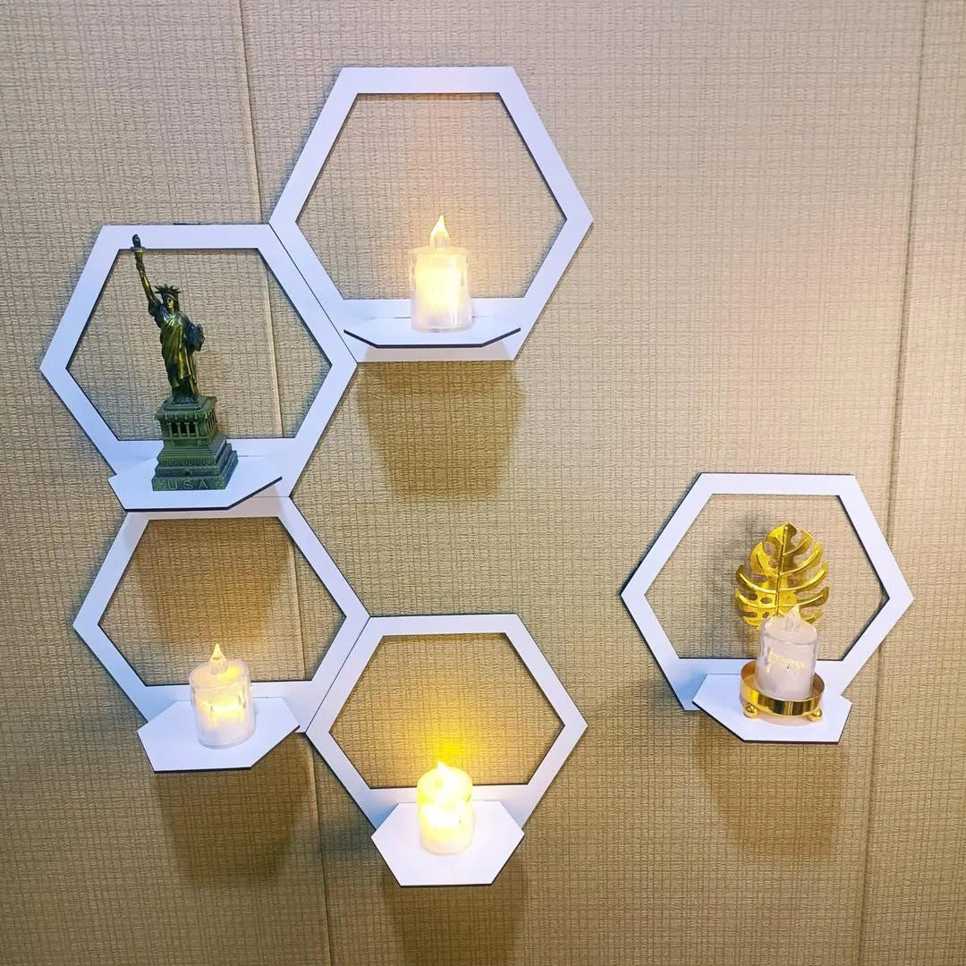 Hexagonal Wall Shelves Set of 4 Black Copper MDF A