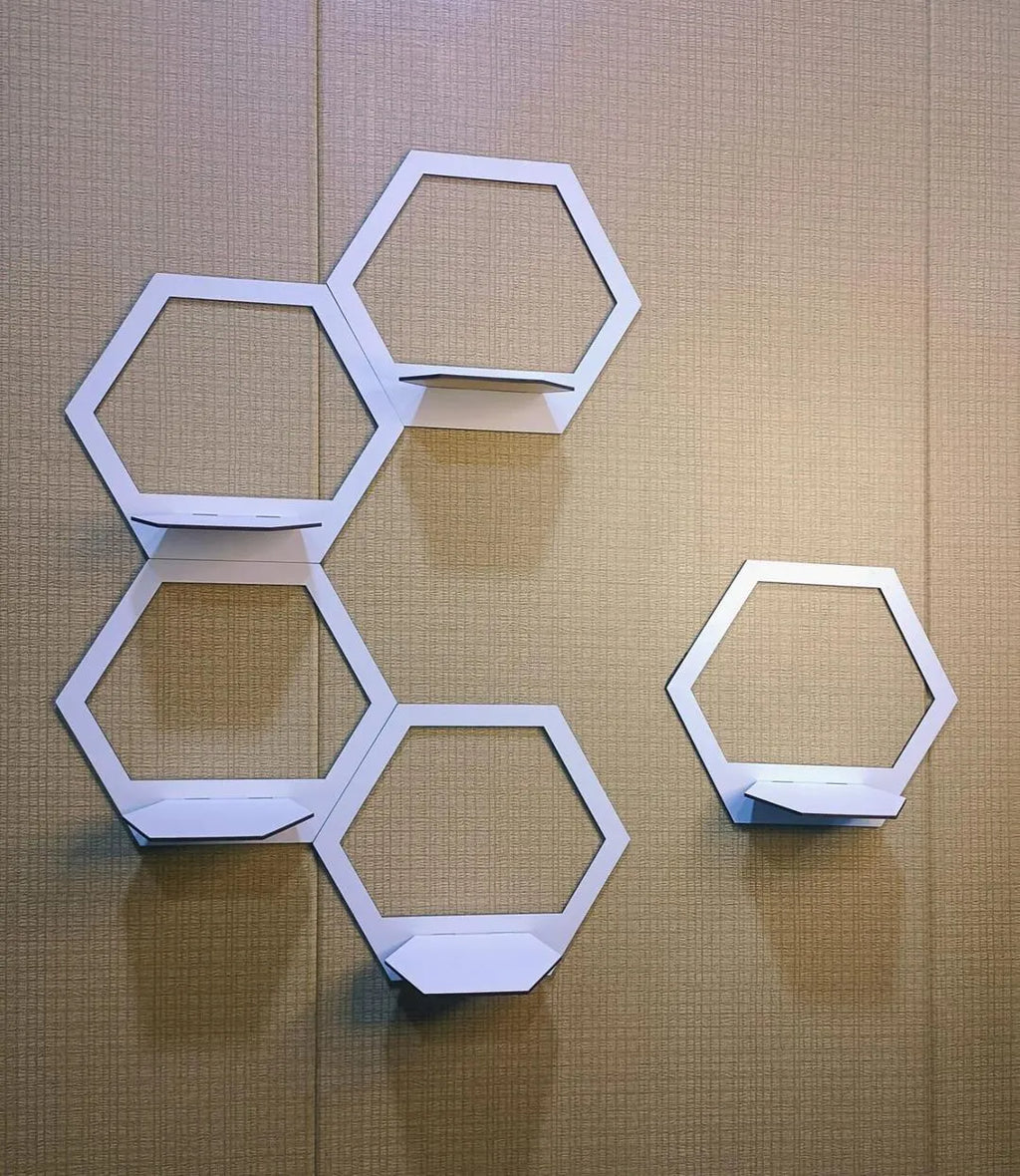 Hexagonal Wall Shelves Set of 4 Black Copper MDF A