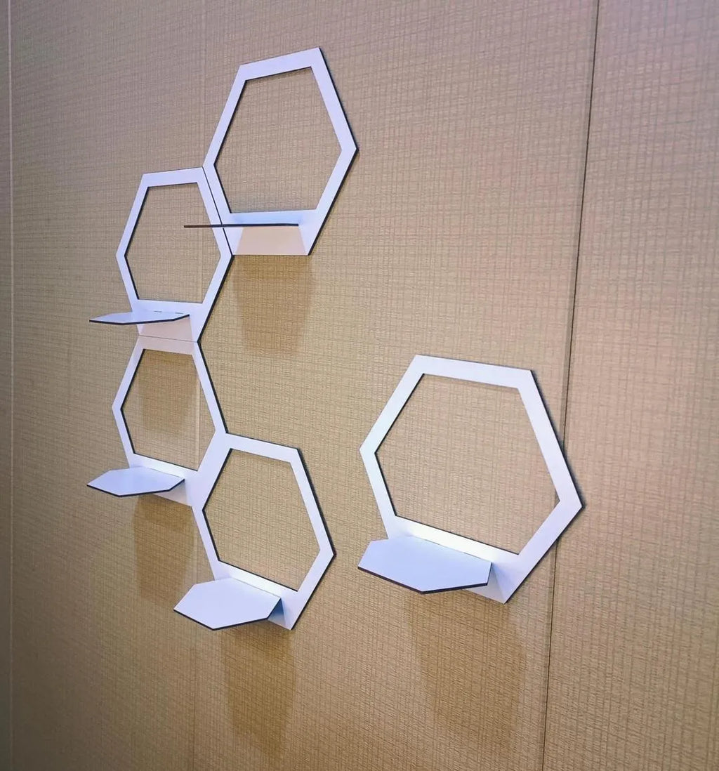 Hexagonal Wall Shelves Set of 4 Black Copper MDF A