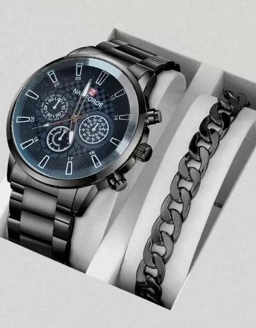 Watch Combo Set for Men Stainless Steel Watch and Bracelet Fashion and Luxury Style Multiple Colors