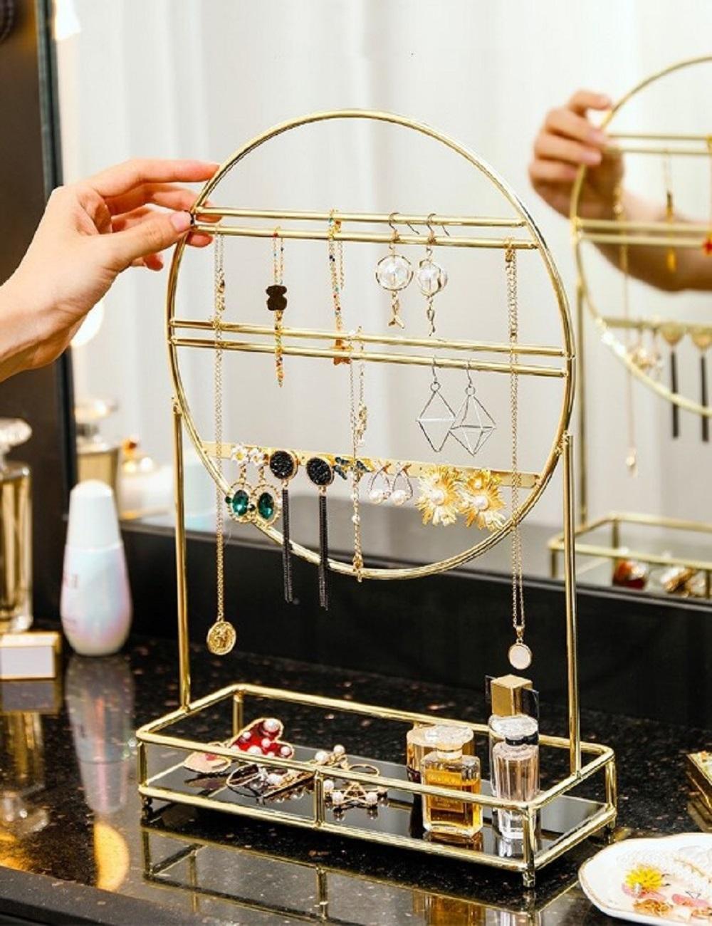 Gold Metal Jewelry & Earring Organizer Rack
