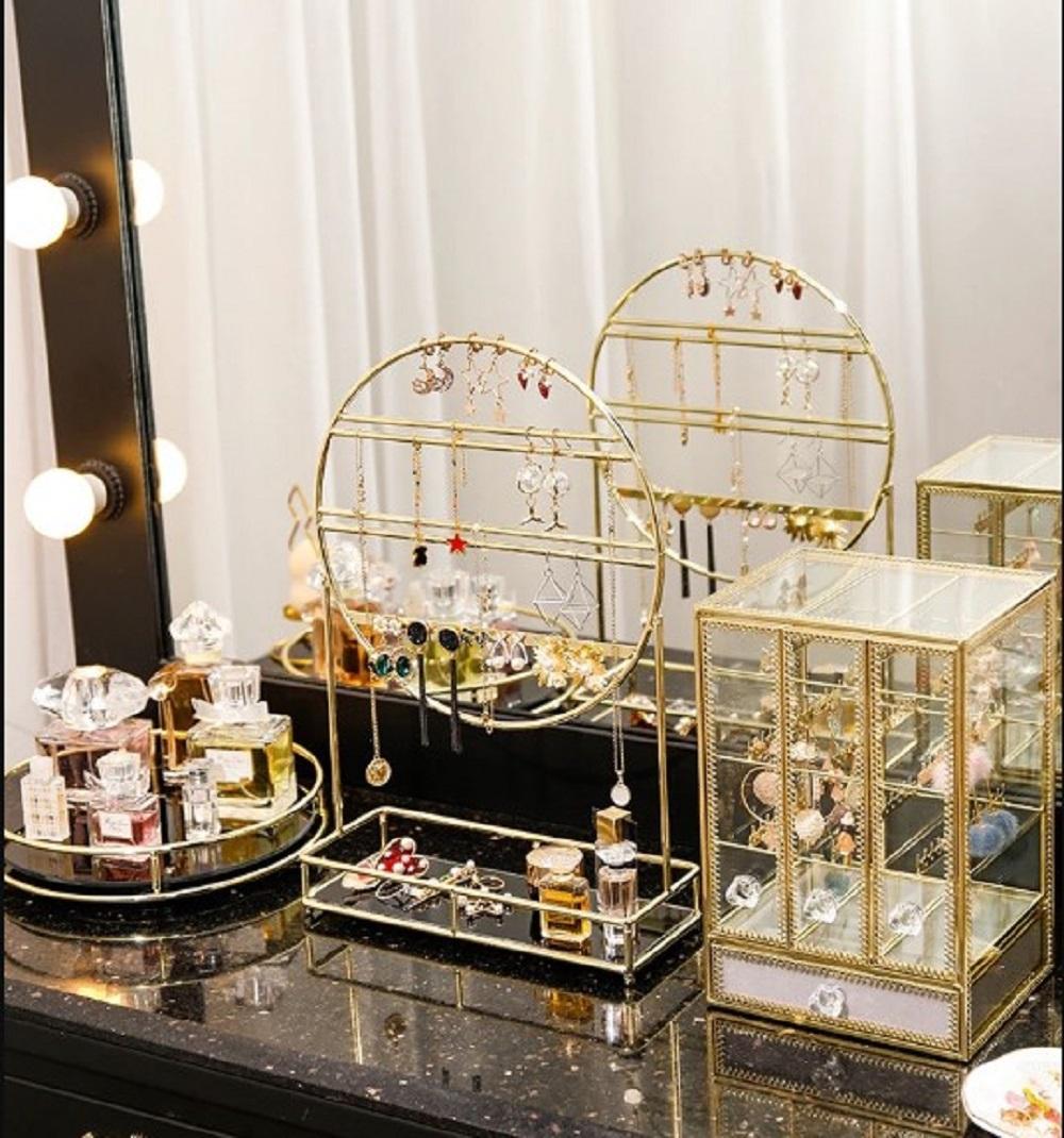 Gold Metal Jewelry & Earring Organizer Rack