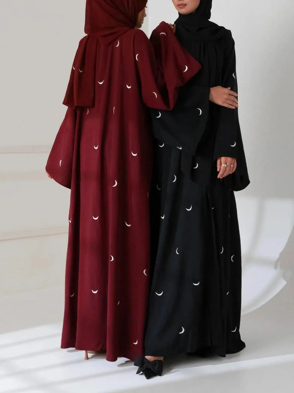 Maroon Georgette Embroidered Abaya with Moon Design