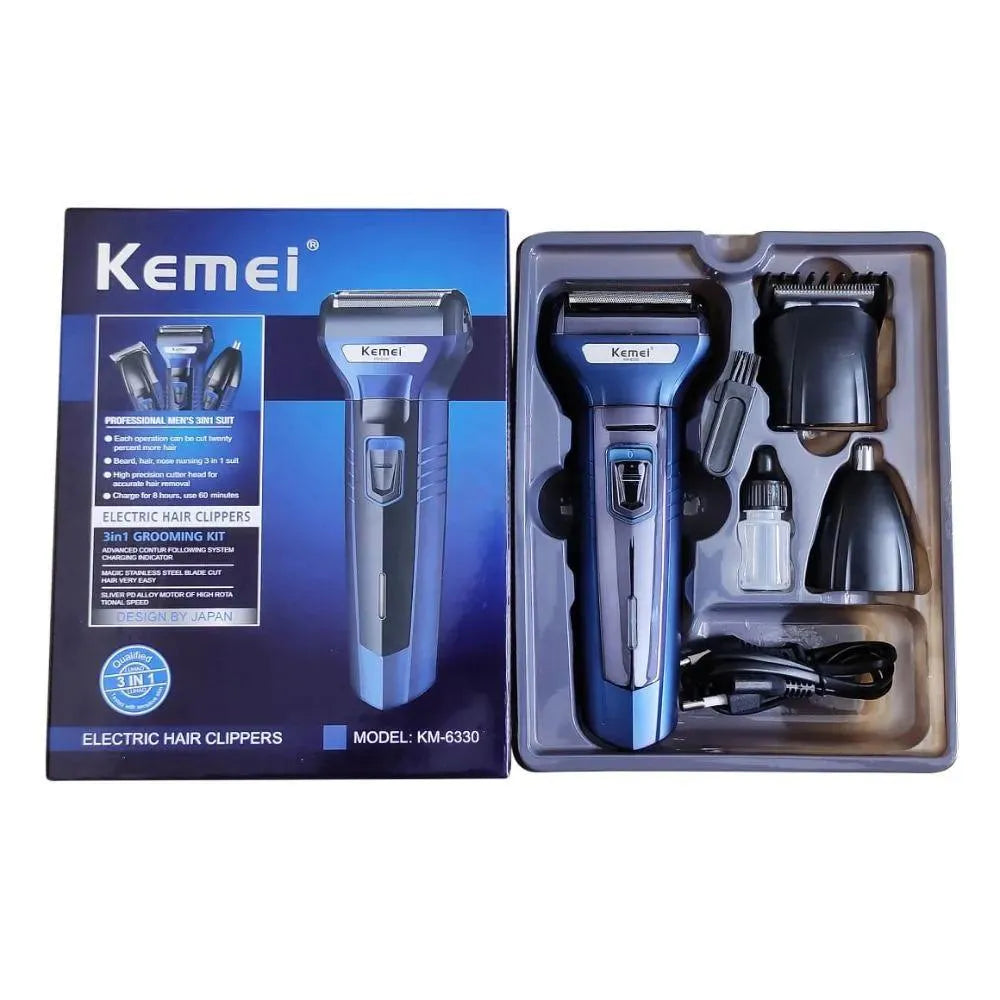 Men 3in1 Hair Trimmer Kit Silver Blue KM-633