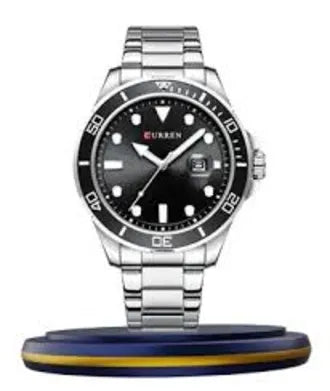 New Elegant Men Fashion Watch with Date Function, Stainless Steel Strap, and Black Dial - High-Quality Sports Style