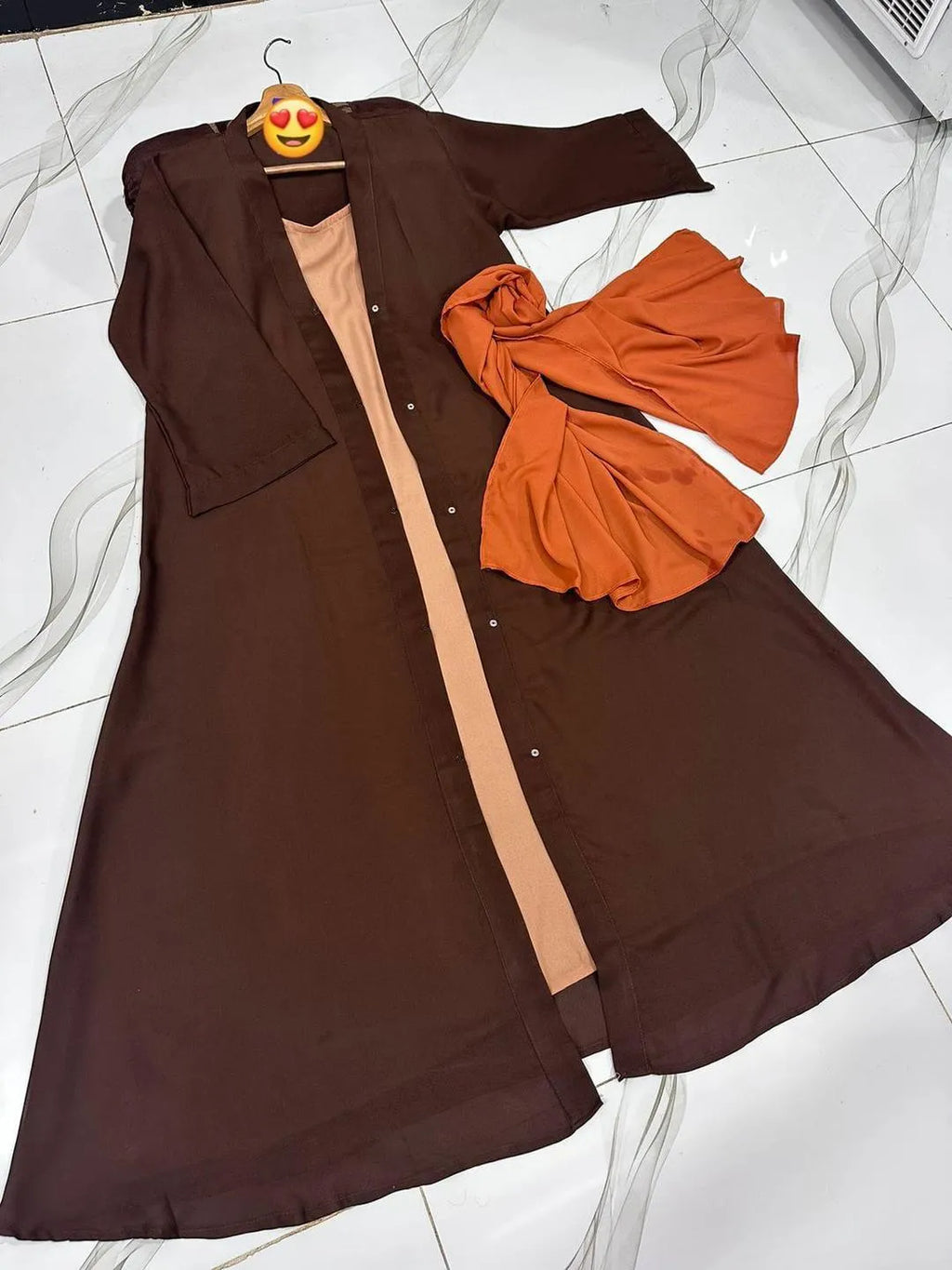 Chocolaty Gown Abaya With Stoller Georgette Brown