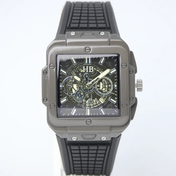 PERMIUM QUALITY Hublot Square Bang Unico black Strap and silver dail