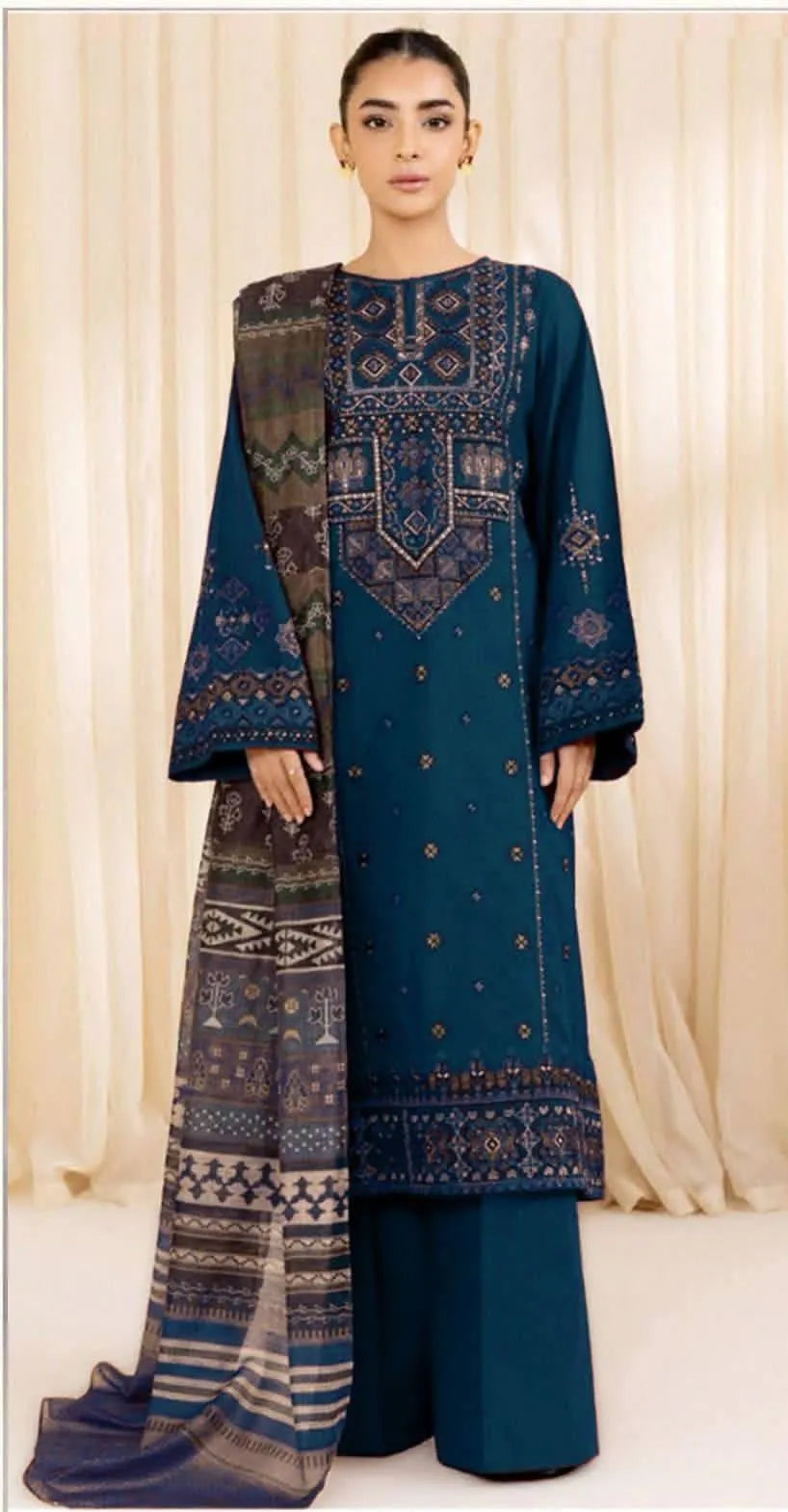 Blue Embroidered Lawn 3Pcs Set for Women