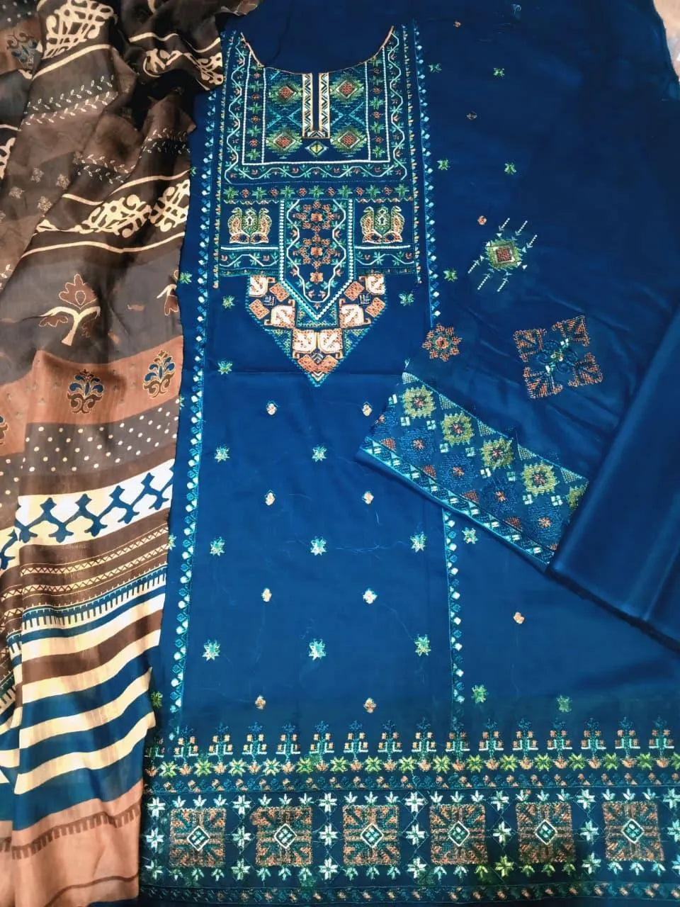 Blue Embroidered Lawn 3Pcs Set for Women