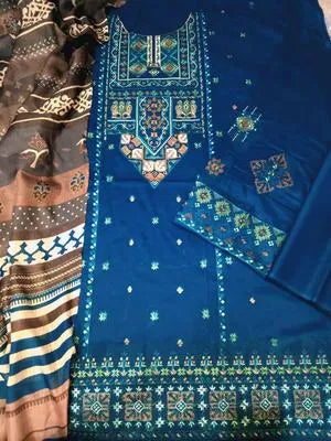 Blue Embroidered Lawn 3Pcs Set for Women