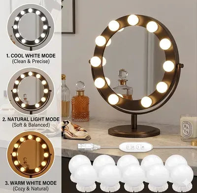 Hollywood Style Round Vanity Mirror with 3-Mode LED Lights