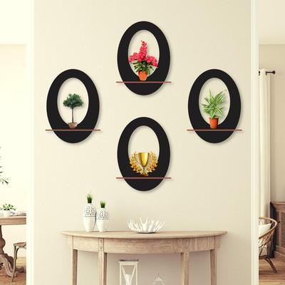 Modern Oval Wall Shelves Set of 4 MDF Black