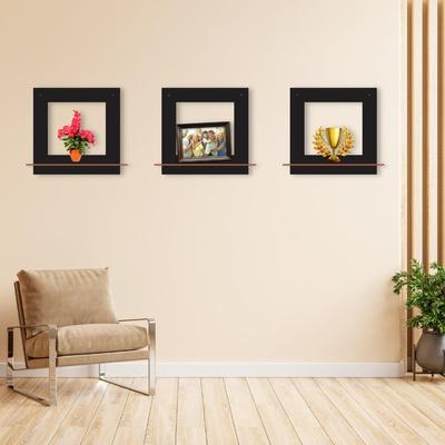 Hexagonal Wall Shelves Set of 4 Black Copper MDF