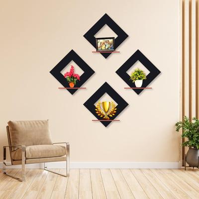 Hexagonal Wall Shelves Set of 4 Black Copper MDF