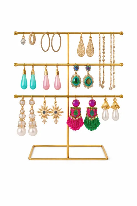Jewelry Organizer Stand – Earrings, Necklace & Ring Holder Display Rack (Gold Metal)