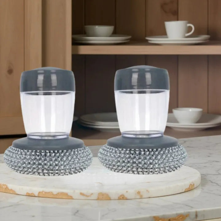 2 in 1 Portable Kitchen Soap Dispensing Dishwashing Tool Brush, Palm Brush Easy To Use Scrubber Wash Kitchen Dish Cleaning Tools..