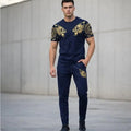 Men Blue Lion Printed Track Suit Slim Fit 2Pcs