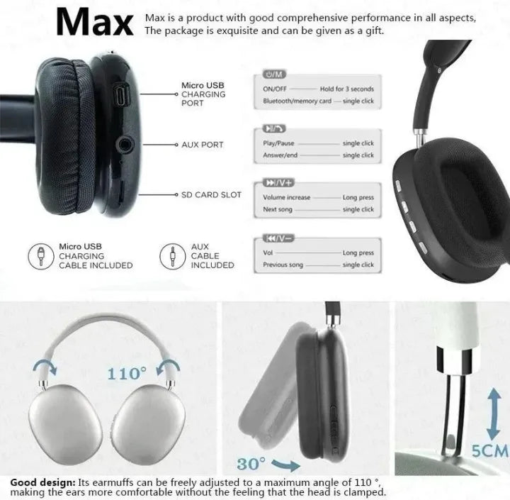 P9 Wireless Bluetooth Headphones With Mic Noise Cancelling Headsets Stereo Sound Earphones Sports Gaming Headphone Supports Noise Cancellation