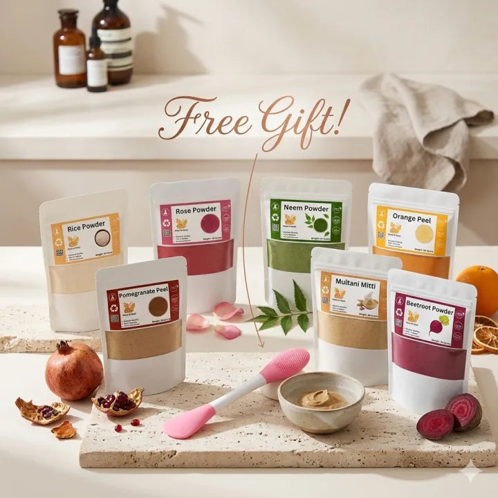 Pack Of 7 Organic Powders | Neem powder | Rose powder | Multani mitti | Rice powder | Beetroot powder | Orange...
