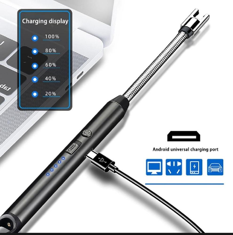 USB Rechargeable Flameless Arc Lighter Black Stainless Steel