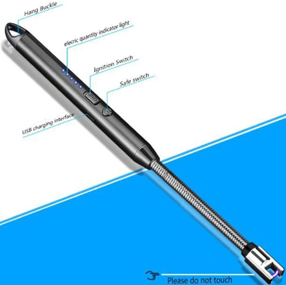 USB Rechargeable Flameless Arc Lighter Black Stainless Steel