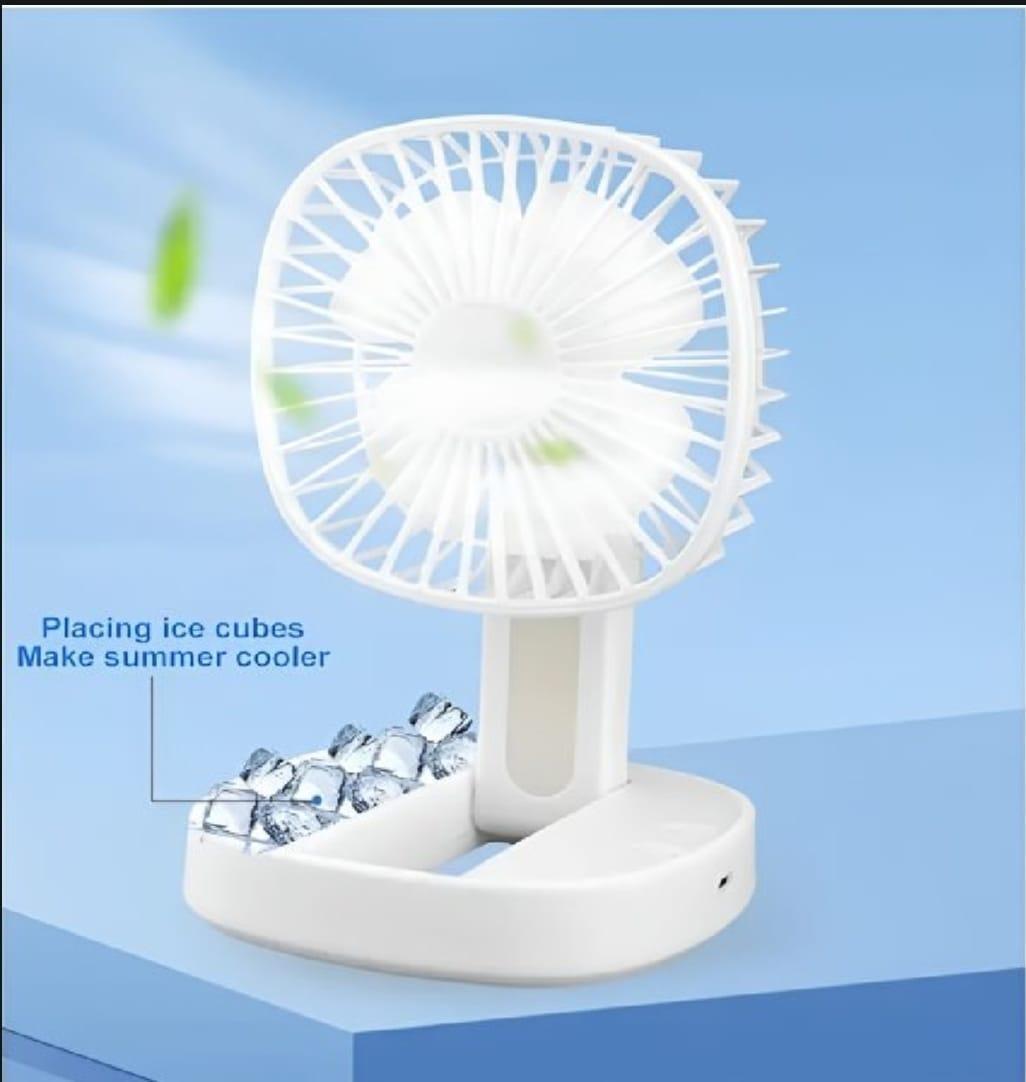 White Desk Fan with Ice Cube Cooling, Portable, ABS Plastic