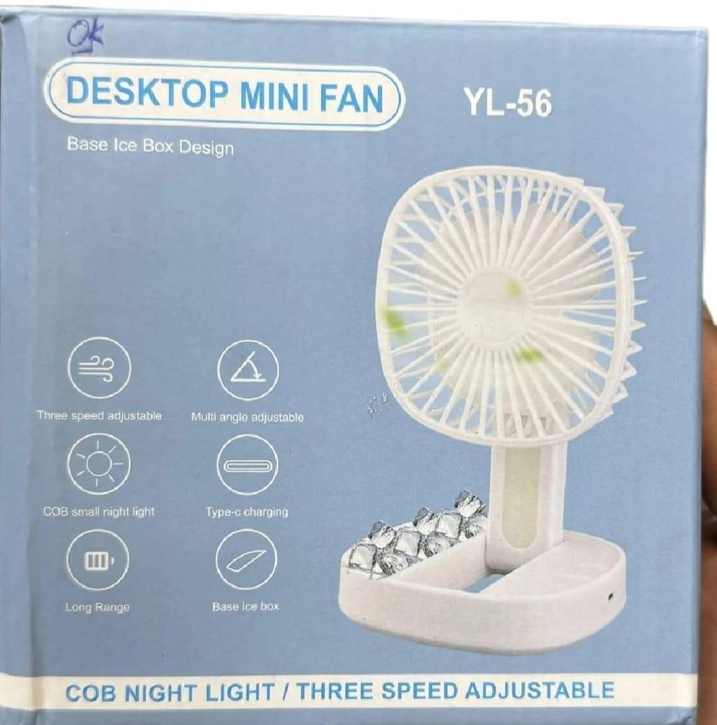 White Desk Fan with Ice Cube Cooling, Portable, ABS Plastic