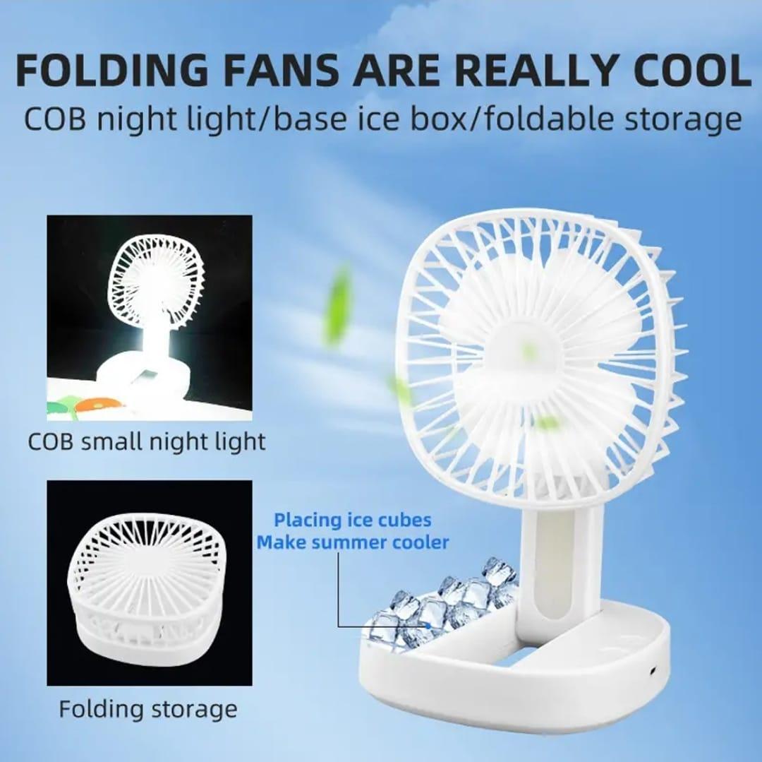 White Desk Fan with Ice Cube Cooling, Portable, ABS Plastic