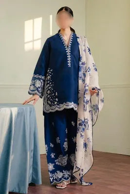 Blue Embroidered Lawn Shirt Set with Dupatta