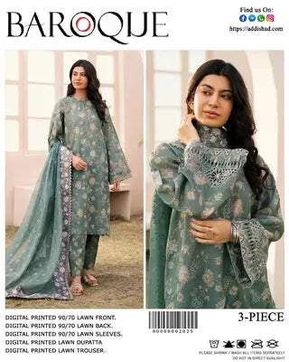Green Digital Print Lawn 3-Piece Suit for Women