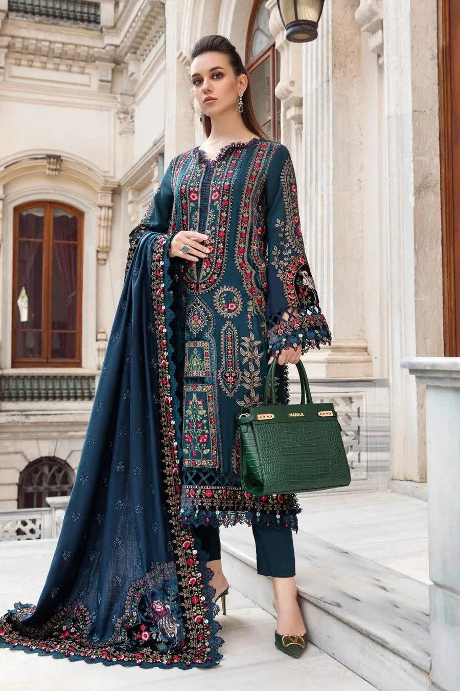 Pakistani Embroidered Blue Kurta Set with Dupatta