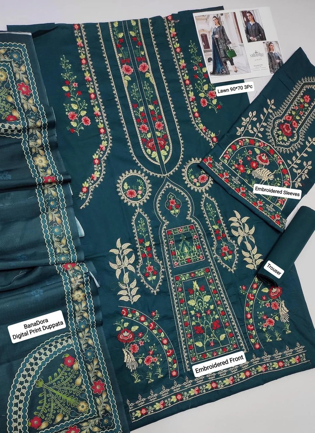 Pakistani Embroidered Blue Kurta Set with Dupatta