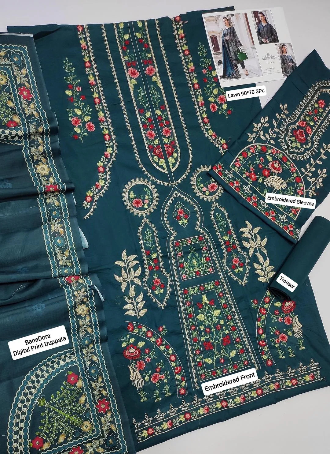 Pakistani Embroidered Blue Kurta Set with Dupatta
