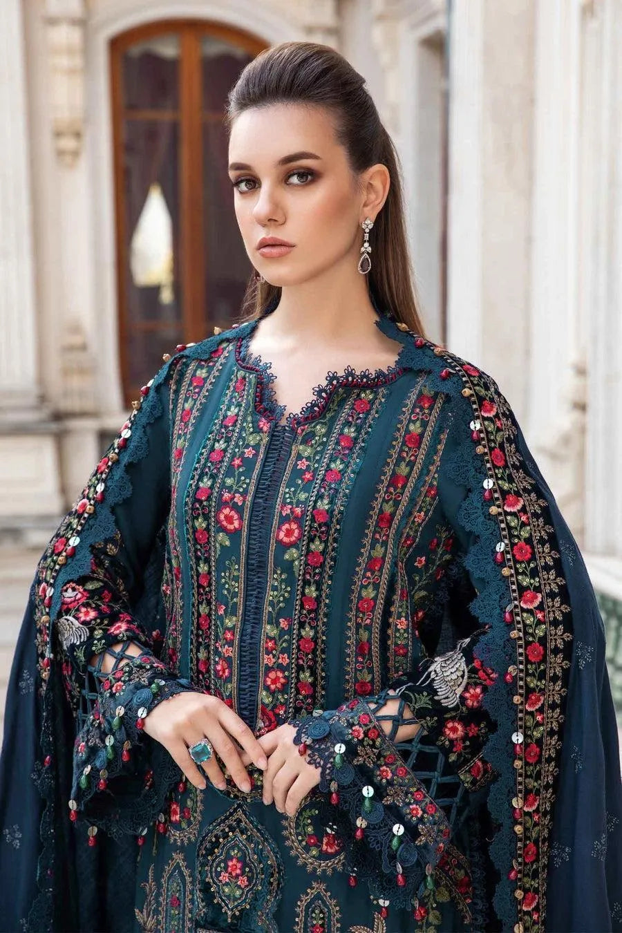 Pakistani Embroidered Blue Kurta Set with Dupatta