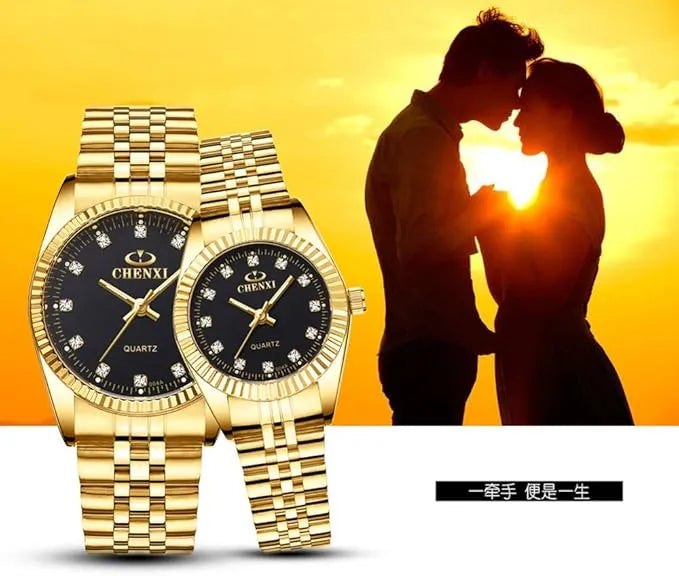 Couple Watches Brand Golden Watch Men Women Stainless Steel Waterproof Watch…