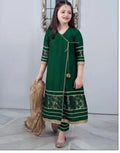 Green 3-Piece Girl's Kurta Shalwar Suit with Golden Embroidery