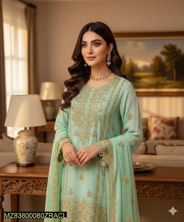 Light Green Chiffon Gota & Chikankari 2-Piece Suit