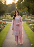 Pink Chiffon Hand Embroidered 2-Piece Suit for Women