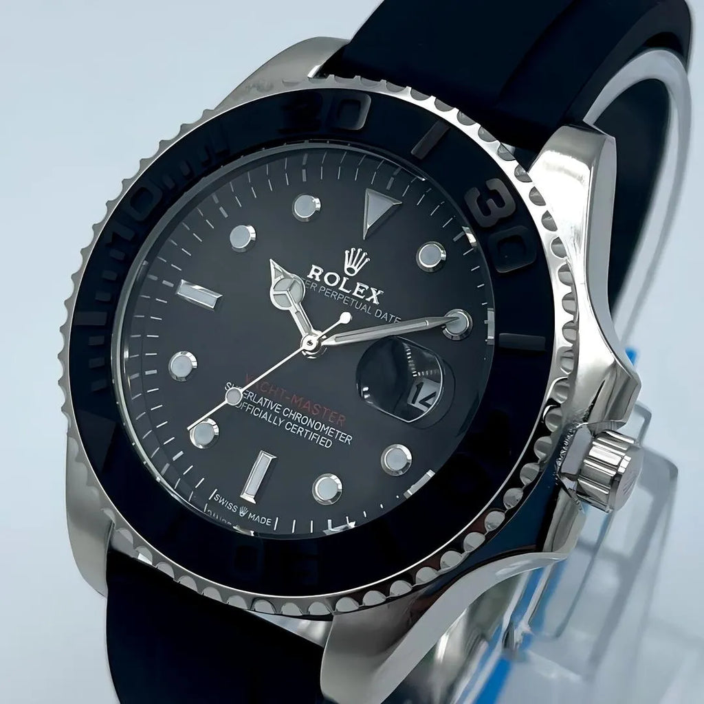 Rolex Quartz Black Dial Men's Watch Water Resistant Stainless Steel