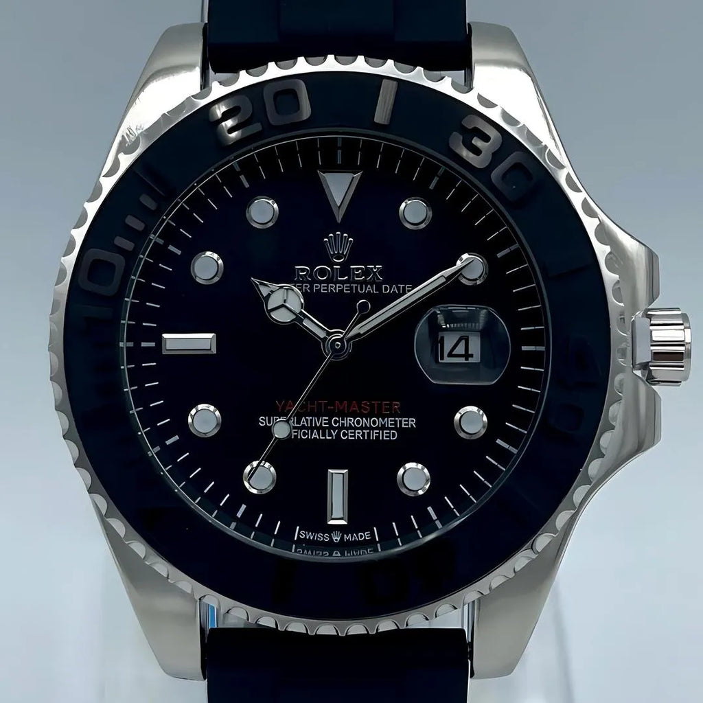 Rolex Quartz Black Dial Men's Watch Water Resistant Stainless Steel