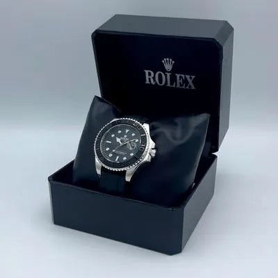 Rolex Quartz Black Dial Men's Watch Water Resistant Stainless Steel
