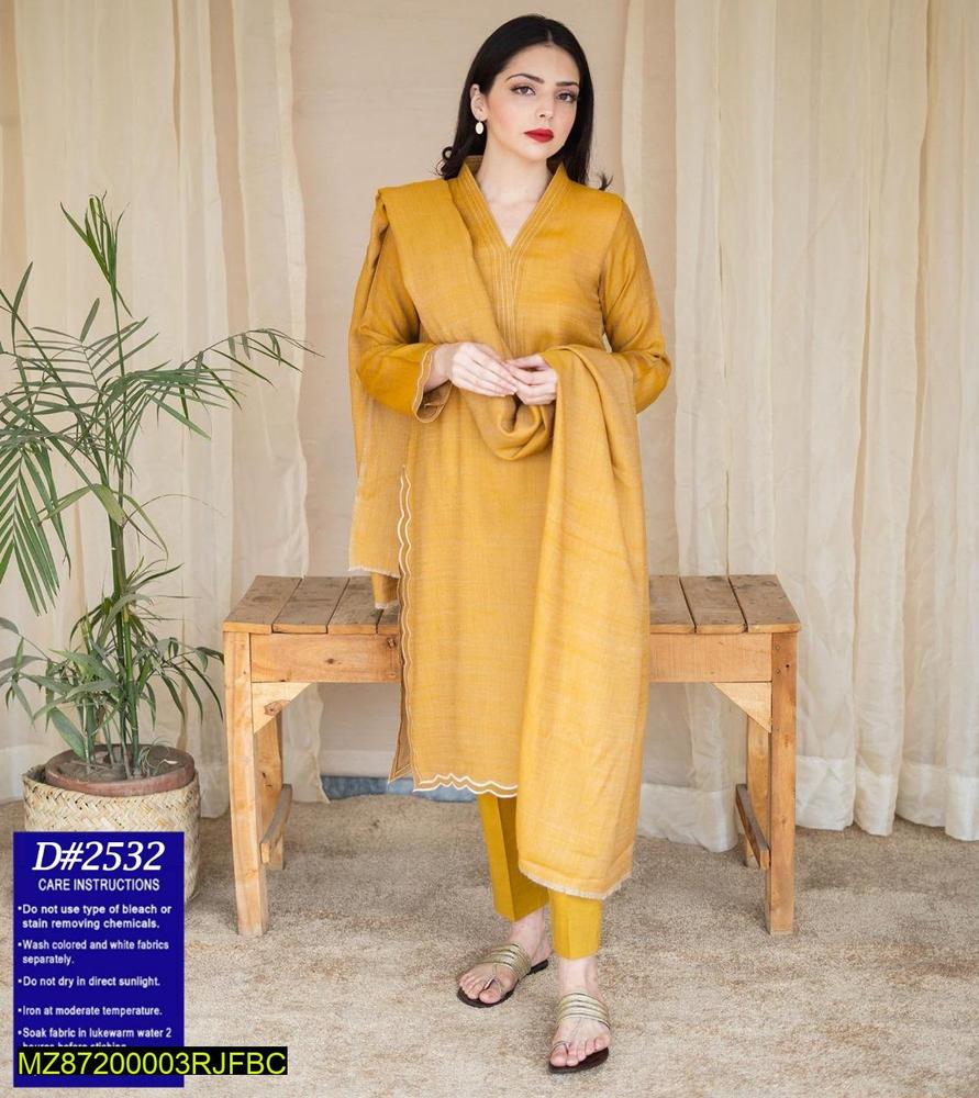 Mustard Dhanak 3-Piece Unstitched Suit for Women