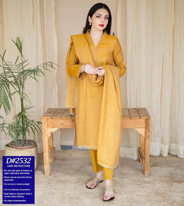 Mustard Dhanak 3-Piece Unstitched Suit for Women