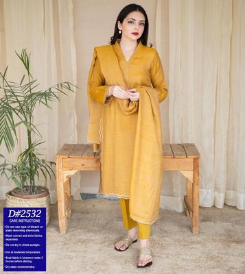 Mustard Dhanak 3-Piece Unstitched Suit for Women
