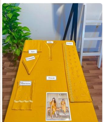 Mustard Dhanak 3-Piece Unstitched Suit for Women